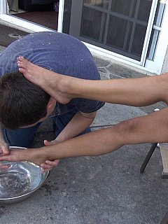 Slave has the honor of washing latin mistress feet and then he is allowed to drink dirty water as a reward